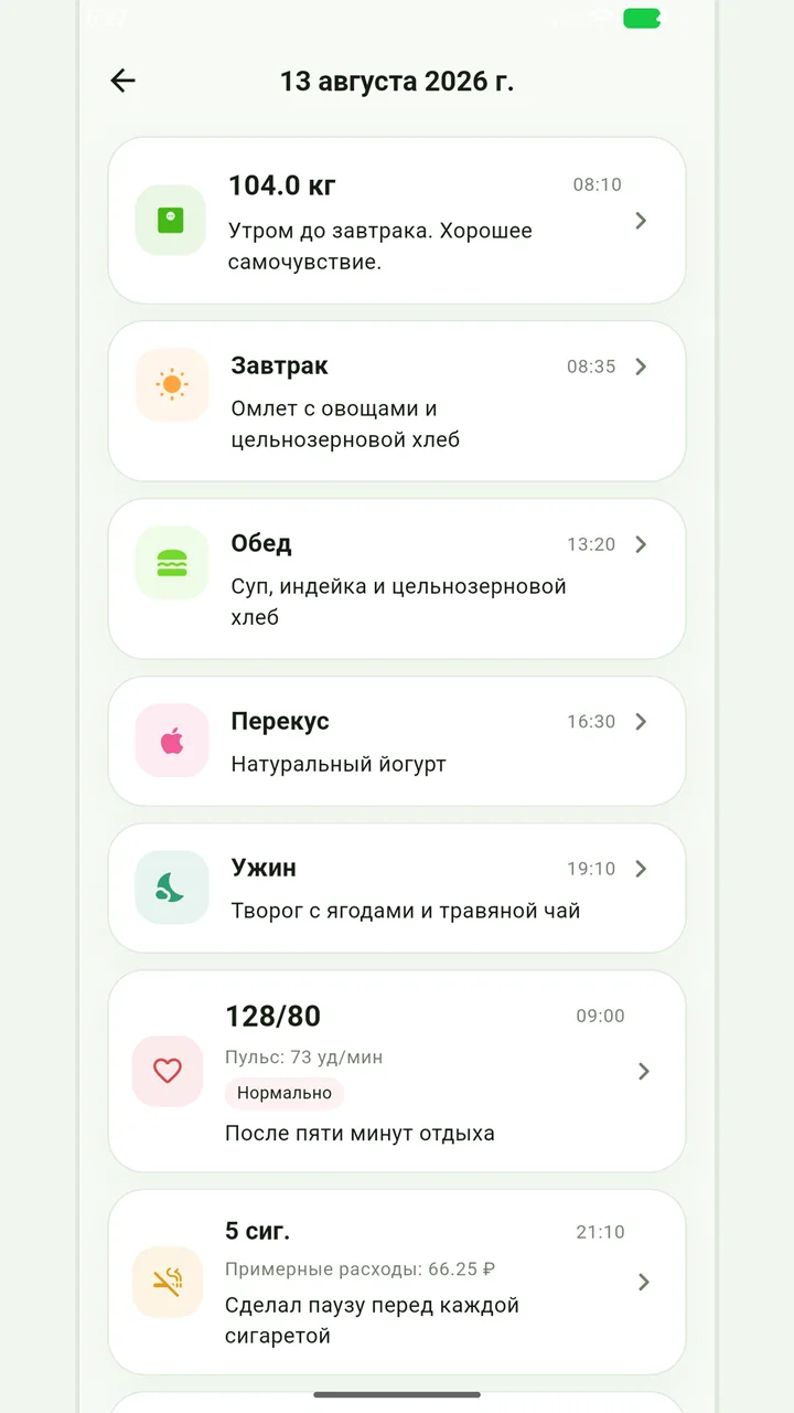 Все записи выбранного дня