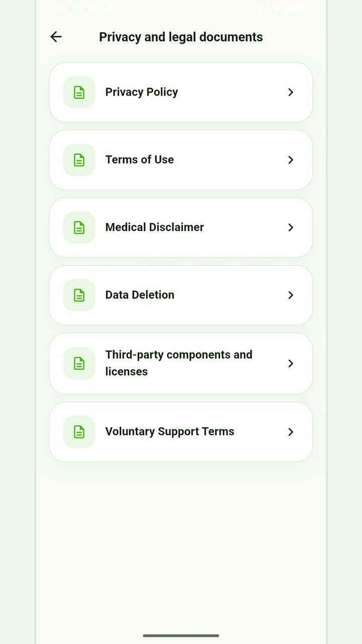 Legal documents in the Vesometr app