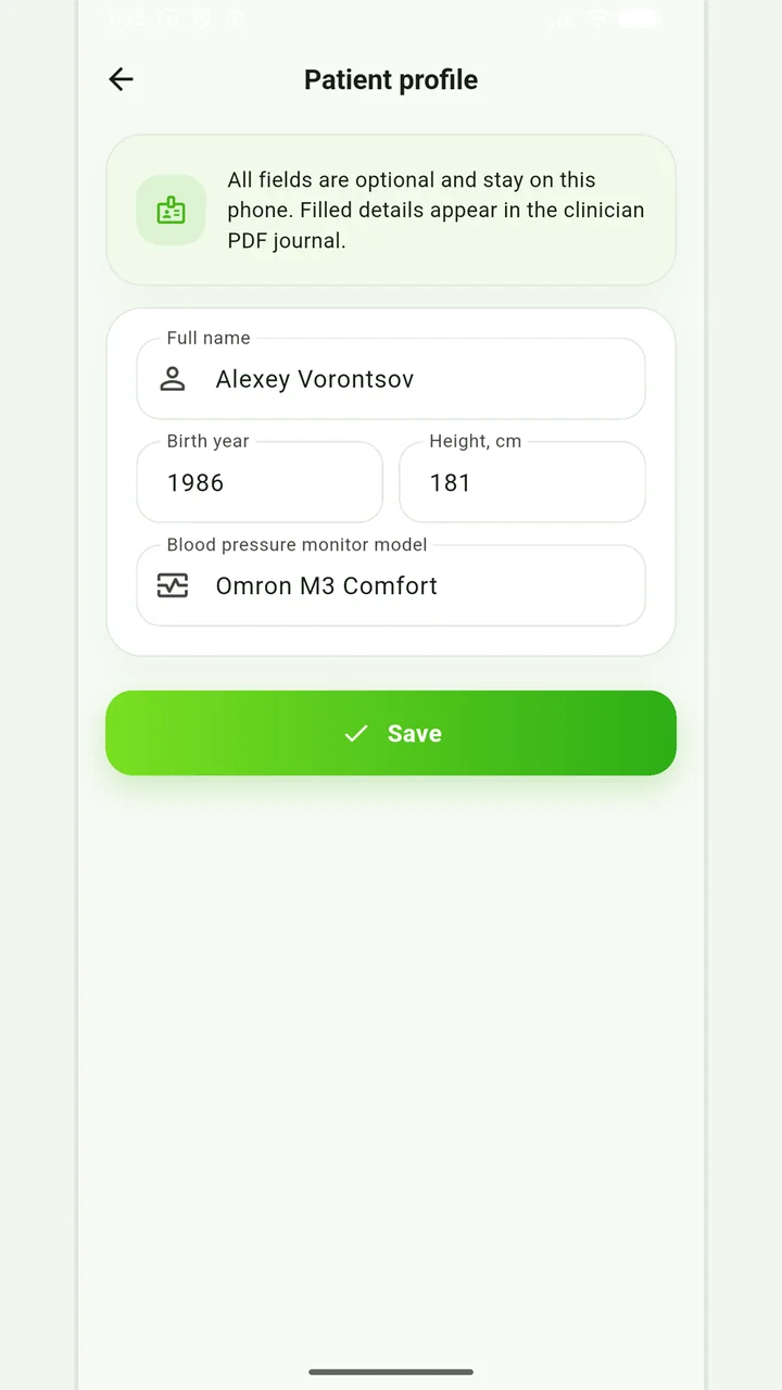 User profile in the Vesometr application
